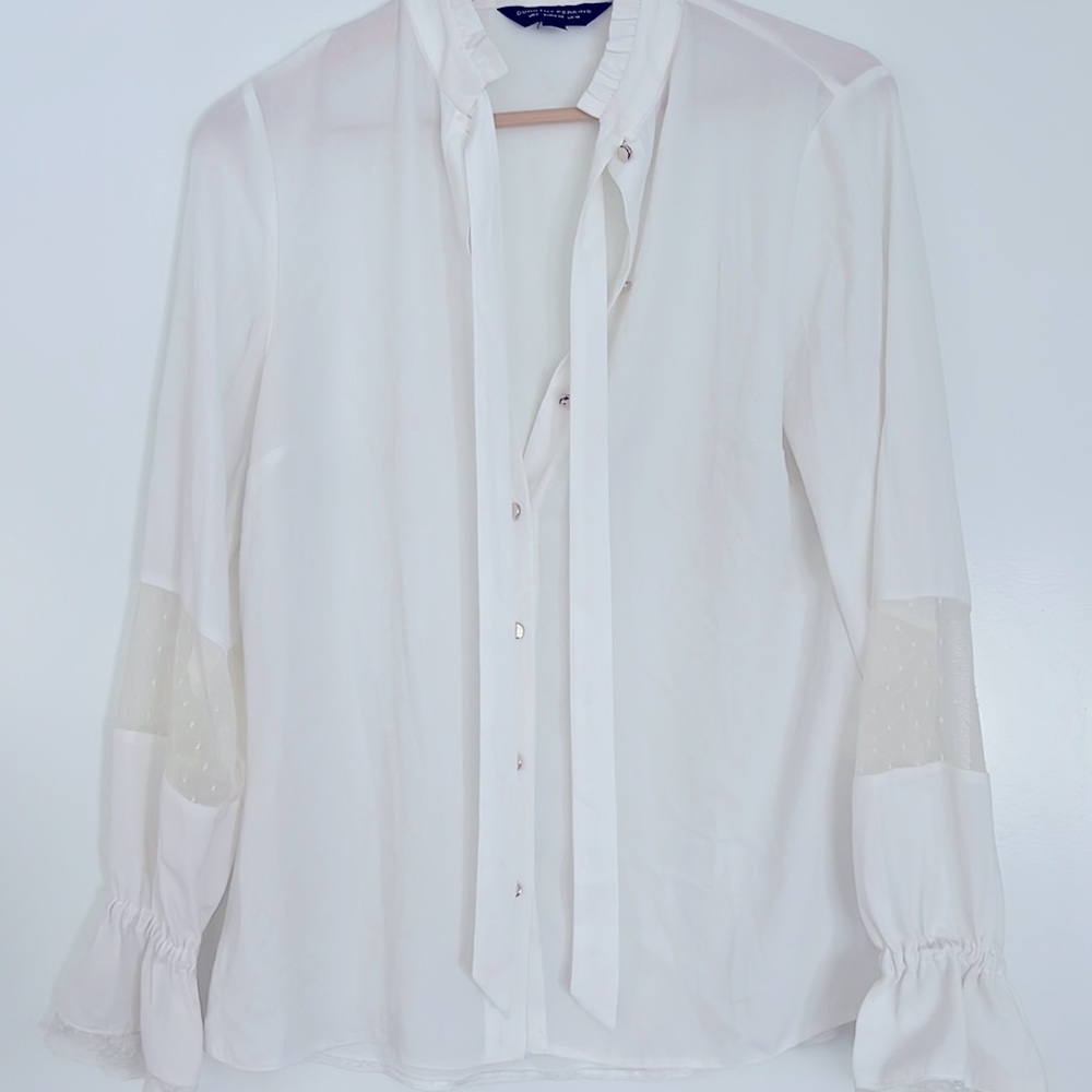 White party wear Top with net on sleeves